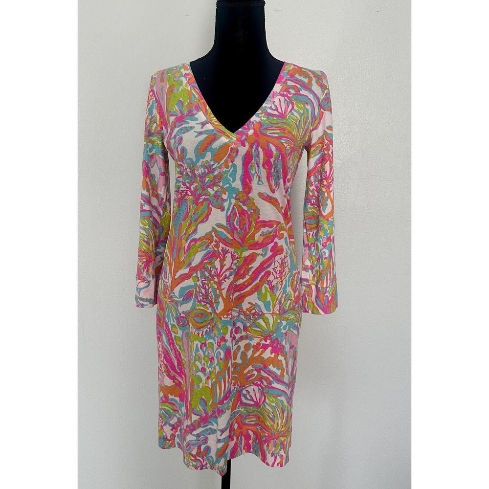 Lilly Pulitzer‎ Sheath Dress Women Small Pink Multi Excellent Pima Cotton Coral